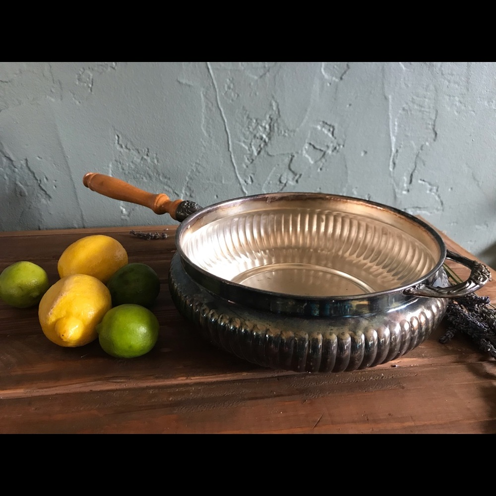 Antique Silver Plated Chafing Dish Farmhouse Decor